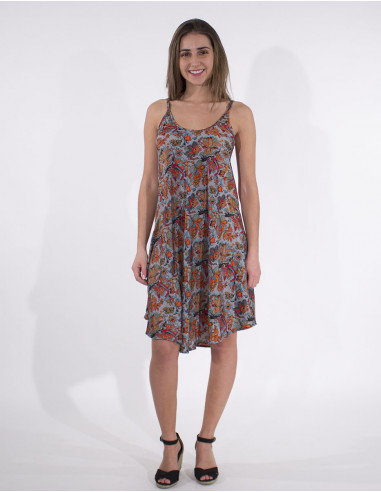Robe courte bretelles sari imprimé Babou