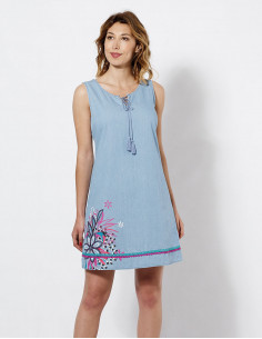 Robe Coton Jean Motif Fleur