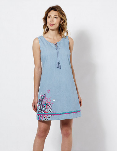 Robe Coton Jean Motif Fleur