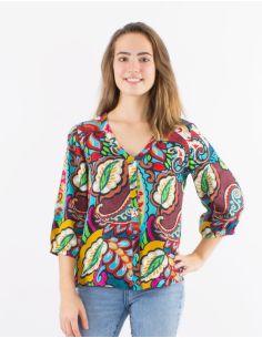 Chemisier viscose boutonné manches 3/4 imprimé Antalya