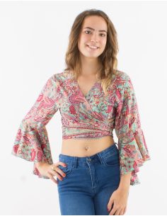 Chemisier polyester manches 3/4 tulipes imprimé Road doré