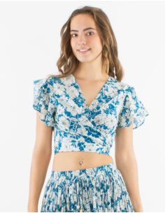 Chemisier coton manches courtes imprimé Anémone