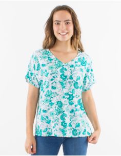 Chemisier viscose manches courtes imprimé Indien