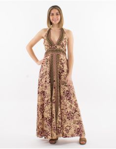 Combi longue polyester dos nu imprimé Palma