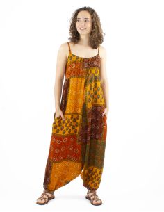 Combi longue polyester à bretelles imprimé Patch