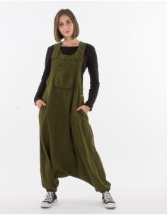 Combi longue coton stone wash unie