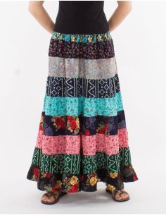 Jupe longue polyester à volants imprimé Sari