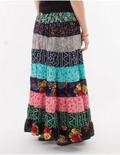 Jupe longue polyester à volants imprimé Sari 2