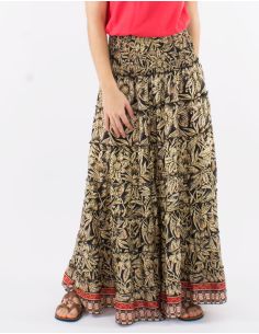 Jupe longue polyester 2 en 1 à volants ceinture élastique imprimé Barka doré
