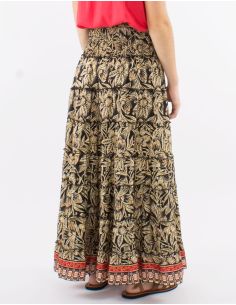 Jupe longue polyester 2 en 1 à volants ceinture élastique imprimé Barka doré 2