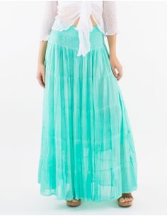 Jupe longue voile de coton à volants doublée surteint