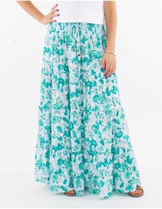 Jupe longue viscose à volants imprimé Indien