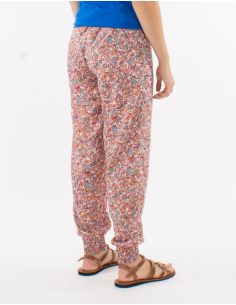 Pantalon polyester ceinture élastique bas smocké imprimé Floral 2
