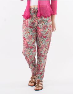 Pantalon polyester ceinture élastique imprimé Road doré