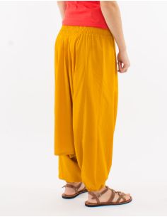 Sarouel coton fin uni avec poches taille élastique 2