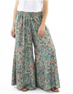 Pantalon large polyester imprimé Sari doré