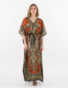 Robe longue polyester kaftan imprimée