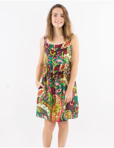 Robe courte viscose à bretelles larges imprimé Antalya
