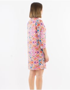 Robe courte polyester boutonnée manches 3/4 retroussables imprimé Aquarelle 2