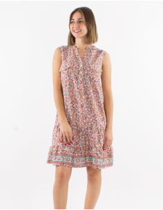 Robe polyester poches poitrine sans manches imprimé Floral