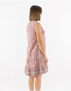 Robe polyester poches poitrine sans manches imprimé Floral 2