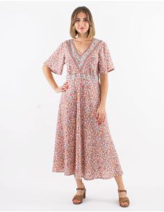 Robe polyester manches courtes imprimé Floral