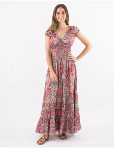 Robe longue polyester taille élastique imprimé Road doré