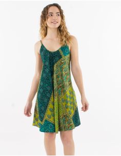 Robe courte polyester à bretelles imprimé Patch