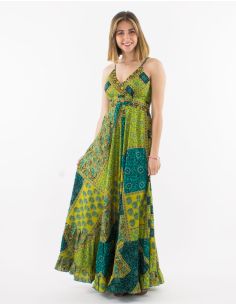 Robe longue polyester à bretelles imprimé Patch