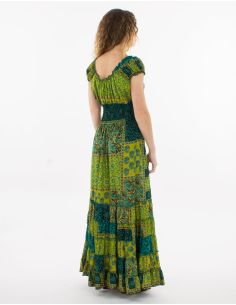 Robe longue polyester haut smocké imprimé Patch 2