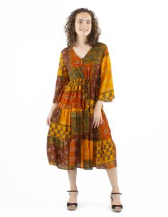 Robe polyester manches 3/4 imprimé Patch