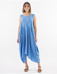 Robe longue coton stone wash sans manches