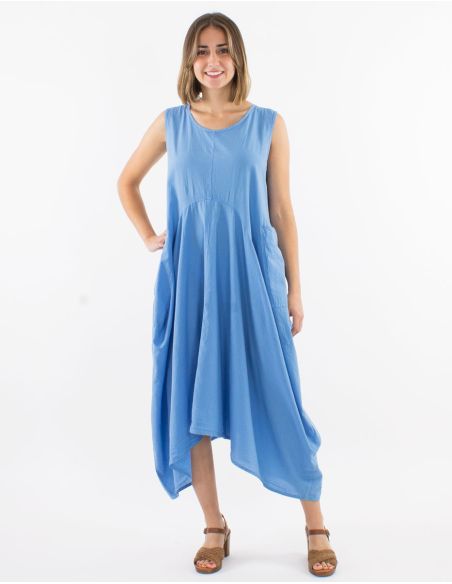 Robe longue coton stone wash sans manches