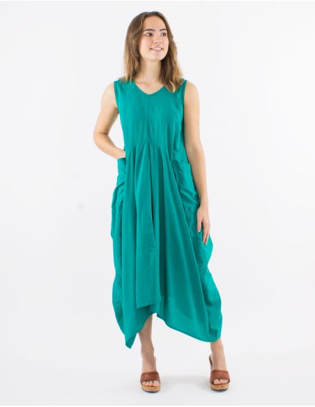 Robe longue coton stone wash sans manches
