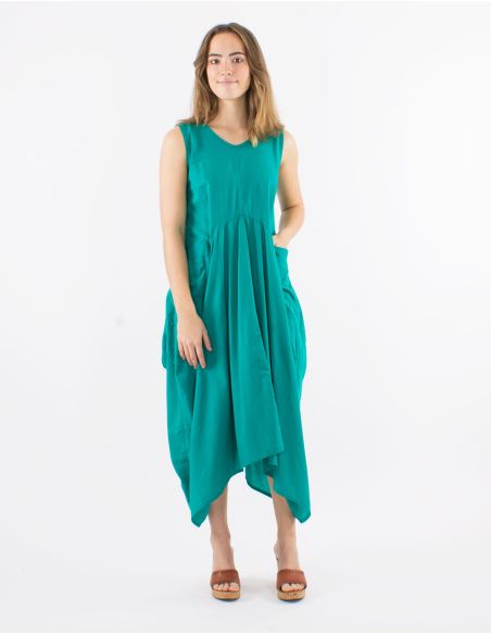 Robe longue coton stone wash sans manches