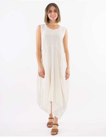 Robe longue coton stone wash sans manches