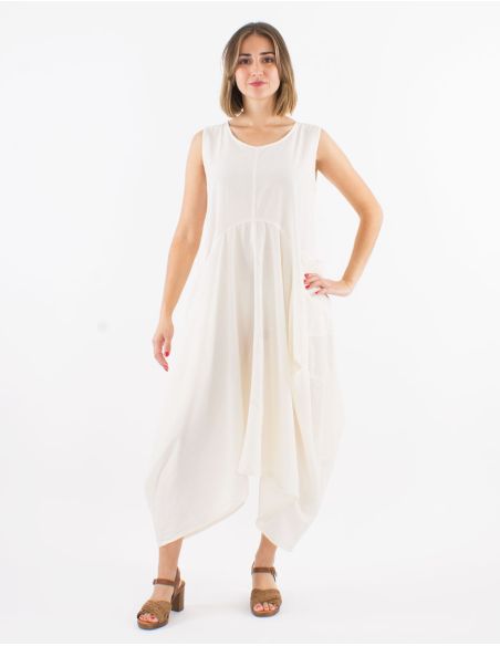 Robe longue coton stone wash sans manches