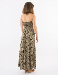 Robe longue polyester dos ouvert imprimé Barka doré 2