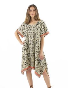 Robe polyester avec poches manches courtes imprimé Barka doré