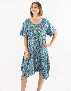 Robe polyester manches courtes imprimé Sari doré