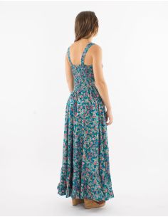 Robe longue polyester à bretelles larges imprimé Sari doré 2