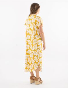 Robe longue 70% viscose 30% lin boutonnée manches courtes imprimé Coquelicot 2