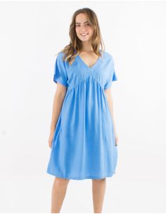 Robe 54% lin 46% viscose col V manches courtes