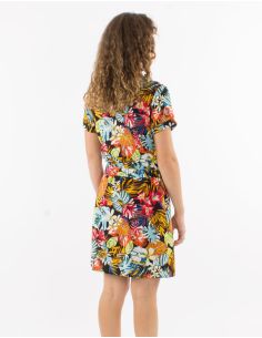 Robe viscose col V manches courtes imprimé Jungle 2