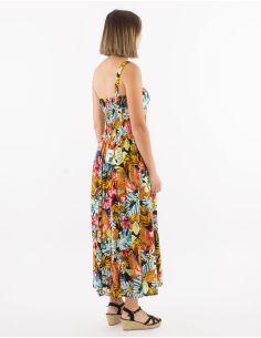 Robe longue viscose à bretelles smockée dos imprimé Jungle 2