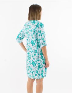 Robe courte viscose boutonnée manches 3/4 retroussables imprimé Indien 2