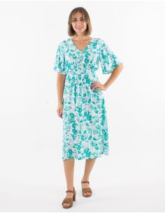 Robe mi longue viscose manches courtes imprimé Indien
