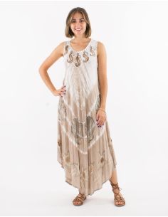 Robe umbrella crêpe de viscose Tie and Dye motif coquillages sans manches