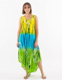 Robe umbrella crêpe de viscose Tie and Dye brodée sans manches