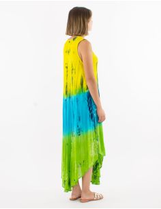 Robe umbrella crêpe de viscose Tie and Dye brodée sans manches 2